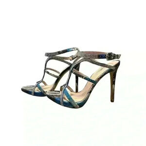 GUESS Faux Snakeskin and Rhinestone Ankle Strap Sandal  4" Stiletto Heel, size 7